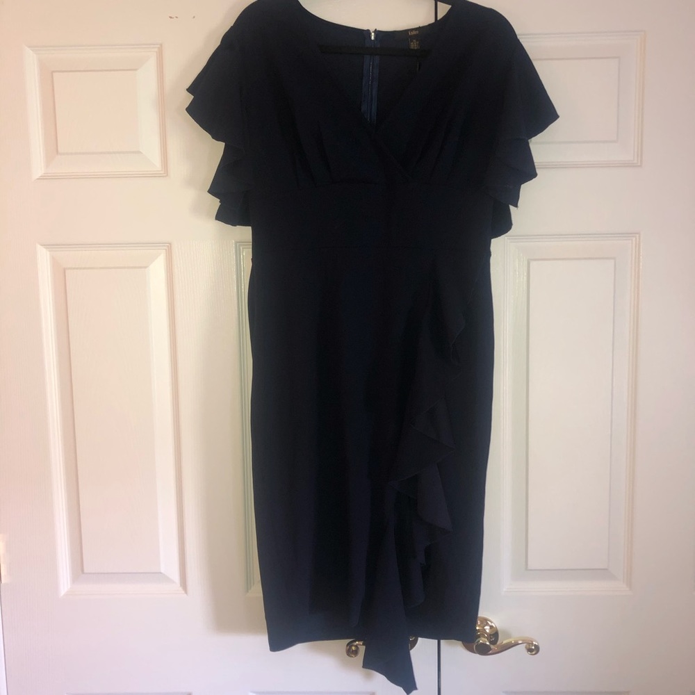 Navy blue cocktail dress with ruffles